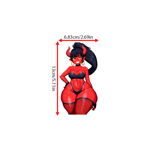 Red Devil Girl Car Decal Sticker, cool decal for skateboards, snowboards, surfboards, and longboards. Vinyl car decals suitable for cars, motorcycles, laptops, computers, backpacks, water bottles, and more.