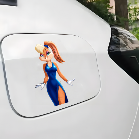 Lola Bunny Blue Dress Car Decal, strong adhesive suitable for travel suitcases and cargo boxes. Vinyl car decals suitable for cars, motorcycles, laptops, computers, backpacks, water bottles, and more.