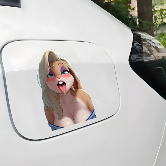 Lola Bunny Leaning Out Car Sticker, suitable for skateboard decks, rollerblades, and scooters. Vinyl car decals suitable for cars, motorcycles, laptops, computers, backpacks, water bottles, and more.