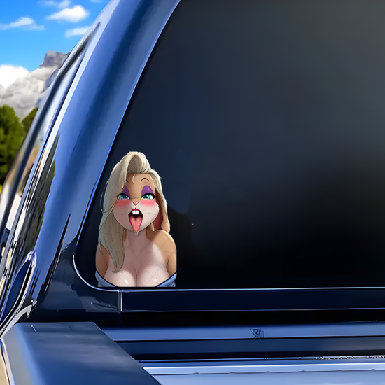 Lola Bunny Leaning Out Car Sticker, suitable for skateboard decks, rollerblades, and scooters. Vinyl car decals suitable for cars, motorcycles, laptops, computers, backpacks, water bottles, and more.