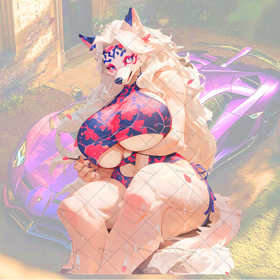 Anthro Wolf Girl Bikini Car Sticker Decal, suitable for decorating envelopes, letters, and invitation cards. Vinyl car decals suitable for cars, motorcycles, laptops, computers, backpacks, water bottles, and more.