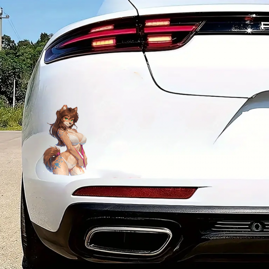 Furry Girl with Supercar Sticker, great for adding a pop of color to your fridge or freezer. Vinyl car decals suitable for cars, motorcycles, laptops, computers, backpacks, water bottles, and more.