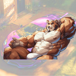 Muscular Bear Relaxing on Car Sticker/Decal, ideal for motivational boards, vision boards, and wall art. Vinyl car decals suitable for cars, motorcycles, laptops, computers, backpacks, water bottles, and more.