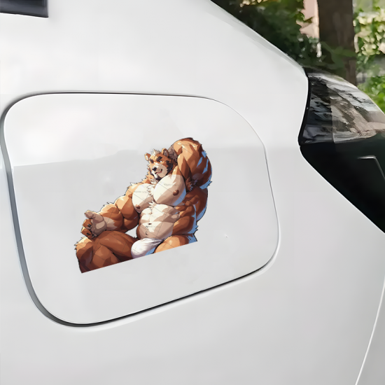 Muscular Bear Relaxing on Car Sticker/Decal, ideal for motivational boards, vision boards, and wall art. Vinyl car decals suitable for cars, motorcycles, laptops, computers, backpacks, water bottles, and more.