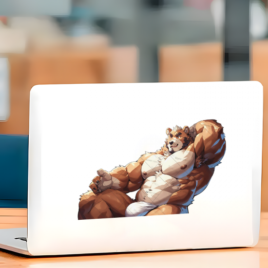 Muscular Bear Relaxing on Car Sticker/Decal, ideal for motivational boards, vision boards, and wall art. Vinyl car decals suitable for cars, motorcycles, laptops, computers, backpacks, water bottles, and more.