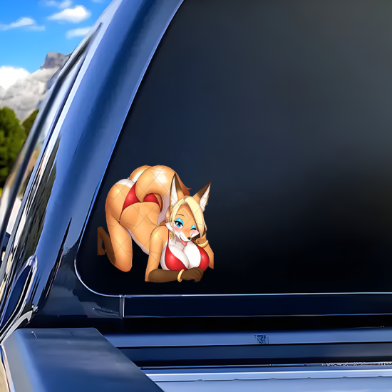 Bikini Fox Girl Car Decal Sticker, excellent for decorating bedroom doors, lockers, and furniture. Vinyl car decals suitable for cars, motorcycles, laptops, computers, backpacks, water bottles, and more.