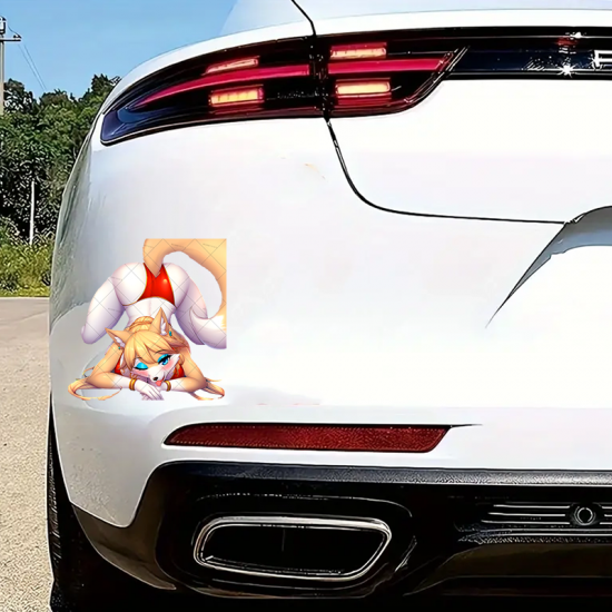 Sexy Furry Fox Girl on Car Sticker, perfect gift for kids and teens to decorate their school supplies. Vinyl car decals suitable for cars, motorcycles, laptops, computers, backpacks, water bottles, and more.