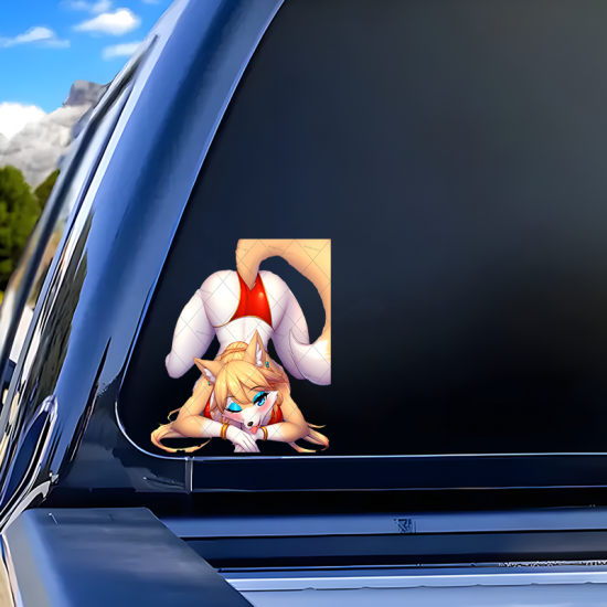 Sexy Furry Fox Girl on Car Sticker, perfect gift for kids and teens to decorate their school supplies. Vinyl car decals suitable for cars, motorcycles, laptops, computers, backpacks, water bottles, and more.