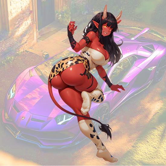 Anime Devil Girl with Sports Car Sticker, fun addition to your scrapbook, photo album, or handmade cards. Vinyl car decals suitable for cars, motorcycles, laptops, computers, backpacks, water bottles, and more.