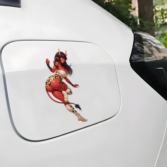 Anime Devil Girl with Sports Car Sticker, fun addition to your scrapbook, photo album, or handmade cards. Vinyl car decals suitable for cars, motorcycles, laptops, computers, backpacks, water bottles, and more.
