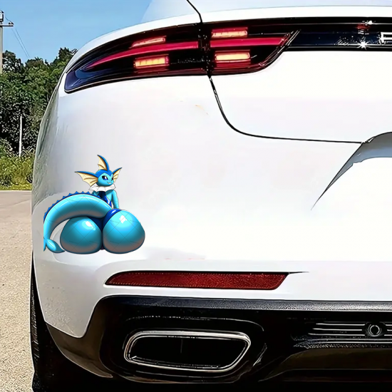 Vaporeon Pokemon Car Decal Sticker Anime Girl Booty, durable and weather-resistant, perfect for outdoor gear and vehicles. Vinyl car decals suitable for cars, motorcycles, laptops, computers, backpacks, water bottles, and more.
