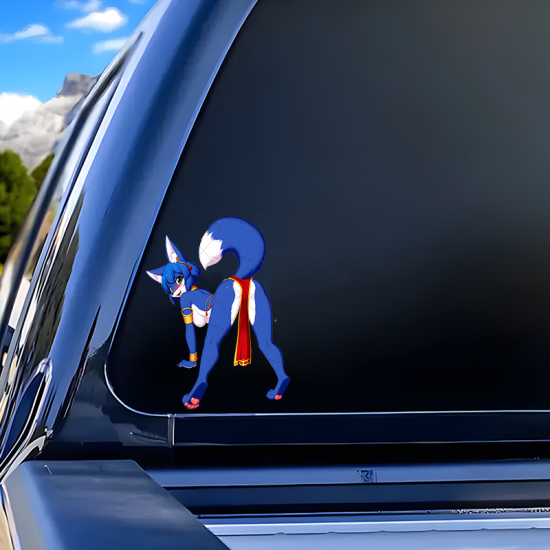 Sexy Blue Fox Girl Car Decal Sticker, strong adhesive suitable for travel suitcases and cargo boxes. Vinyl car decals suitable for cars, motorcycles, laptops, computers, backpacks, water bottles, and more.