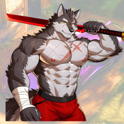 Muscular Wolf Warrior with Sword Sticker, suitable for smooth surfaces like glass, mirrors, windows, and tiles. Vinyl car decals suitable for cars, motorcycles, laptops, computers, backpacks, water bottles, and more.
