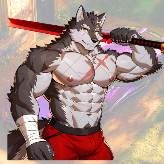 Muscular Wolf Warrior with Sword Sticker, suitable for smooth surfaces like glass, mirrors, windows, and tiles. Vinyl car decals suitable for cars, motorcycles, laptops, computers, backpacks, water bottles, and more.