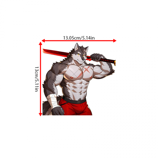 Muscular Wolf Warrior with Sword Sticker, suitable for smooth surfaces like glass, mirrors, windows, and tiles. Vinyl car decals suitable for cars, motorcycles, laptops, computers, backpacks, water bottles, and more.