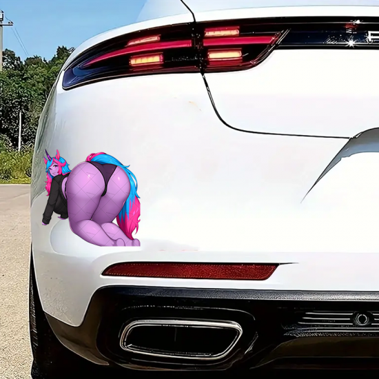 Lewd Unicorn Girl on Car Sticker Decal, ideal for bullet journaling, scrapbooking, and creative planning. Vinyl car decals suitable for cars, motorcycles, laptops, computers, backpacks, water bottles, and more.