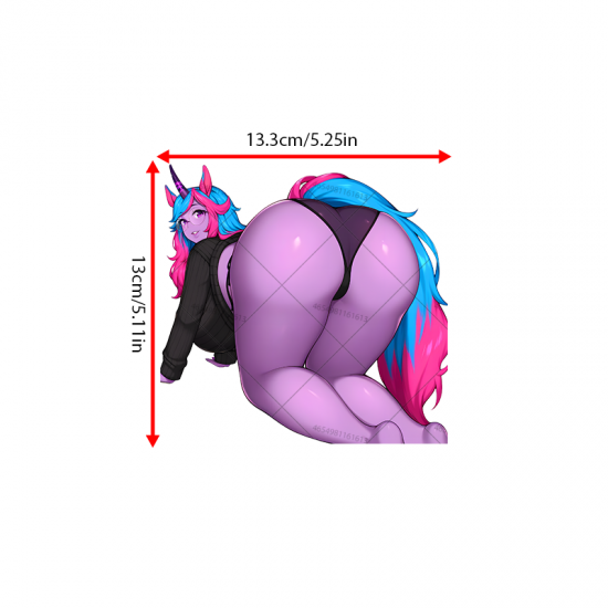 Lewd Unicorn Girl on Car Sticker Decal, ideal for bullet journaling, scrapbooking, and creative planning. Vinyl car decals suitable for cars, motorcycles, laptops, computers, backpacks, water bottles, and more.