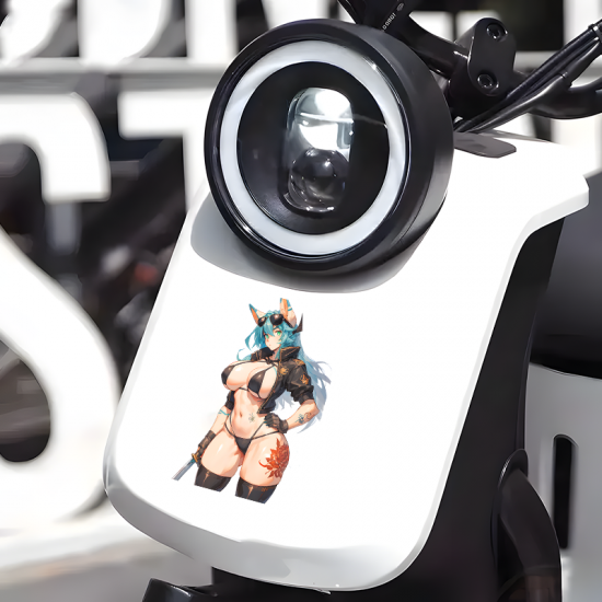 Anime Fox Girl with Sports Car Decal/Sticker, ideal for customizing your airpods case or headphone stand. Vinyl car decals suitable for cars, motorcycles, laptops, computers, backpacks, water bottles, and more.