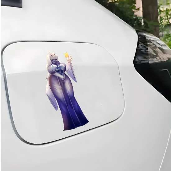 Toriel Undertale with Fire Magic Sticker, suitable for skateboard decks, rollerblades, and scooters. Vinyl car decals suitable for cars, motorcycles, laptops, computers, backpacks, water bottles, and more.
