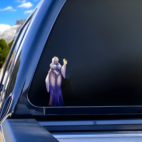 Toriel Undertale with Fire Magic Sticker, suitable for skateboard decks, rollerblades, and scooters. Vinyl car decals suitable for cars, motorcycles, laptops, computers, backpacks, water bottles, and more.