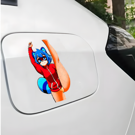 Flexible Furry Racer Girl Car Sticker Decal, a fun way to personalize your lunch box, cooler, or thermos. Vinyl car decals suitable for cars, motorcycles, laptops, computers, backpacks, water bottles, and more.