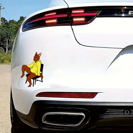 Chill Furry Fox With Sports Car Sticker, waterproof vinyl decal for cars, motorcycles, bicycles, and helmets. Vinyl car decals suitable for cars, motorcycles, laptops, computers, backpacks, water bottles, and more.