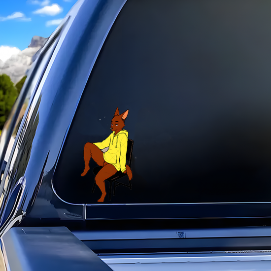 Chill Furry Fox With Sports Car Sticker, waterproof vinyl decal for cars, motorcycles, bicycles, and helmets. Vinyl car decals suitable for cars, motorcycles, laptops, computers, backpacks, water bottles, and more.