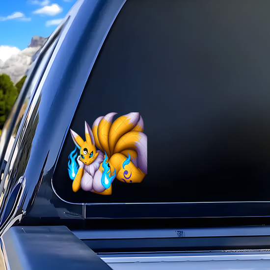 Anime Nine-Tailed Fox Girl Sticker, versatile decal for tablets, smartphones, and power banks. Vinyl car decals suitable for cars, motorcycles, laptops, computers, backpacks, water bottles, and more.