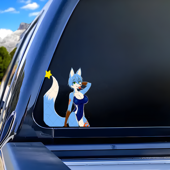 Furry Fox Girl Bikini Car Decal/Sticker, great for decorating notebooks, journals, scrapbooks, and gift packages. Vinyl car decals suitable for cars, motorcycles, laptops, computers, backpacks, water bottles, and more.