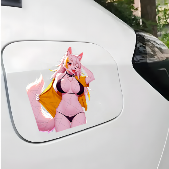 Anime Fox Girl Bikini Decal Sticker, ideal for water bottles, hydro flasks, phones, tablets, and car bumpers. Vinyl car decals suitable for cars, motorcycles, laptops, computers, backpacks, water bottles, and more.