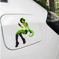 Green Lizard Girl on Car Sticker, cool decal for skateboards, snowboards, surfboards, and longboards. Vinyl car decals suitable for cars, motorcycles, laptops, computers, backpacks, water bottles, and more.