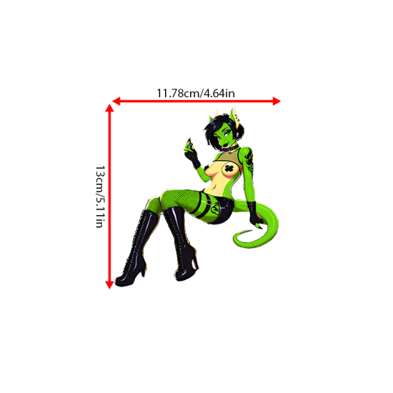 Green Lizard Girl on Car Sticker, cool decal for skateboards, snowboards, surfboards, and longboards. Vinyl car decals suitable for cars, motorcycles, laptops, computers, backpacks, water bottles, and more.