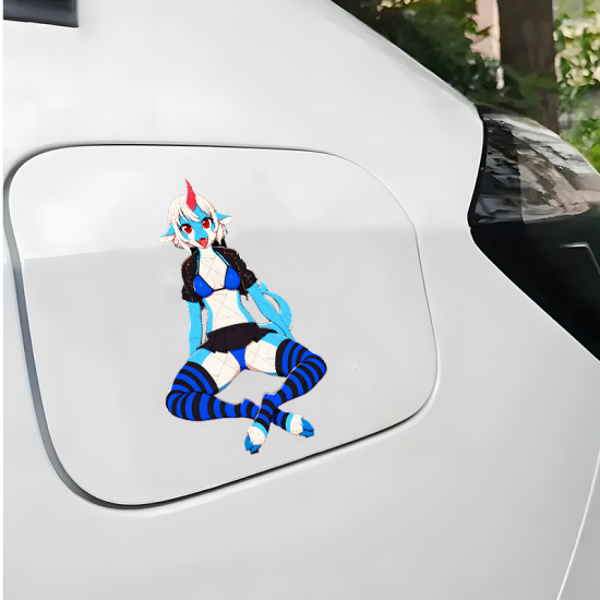 Anthro Demon Girl Sticker with Lamborghini Background, the perfect finishing touch for your scrapbooking masterpiece. Vinyl car decals suitable for cars, motorcycles, laptops, computers, backpacks, water bottles, and more.