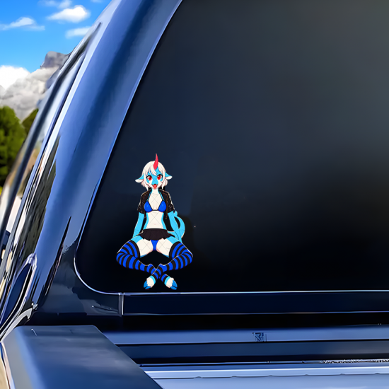 Anthro Demon Girl Sticker with Lamborghini Background, the perfect finishing touch for your scrapbooking masterpiece. Vinyl car decals suitable for cars, motorcycles, laptops, computers, backpacks, water bottles, and more.