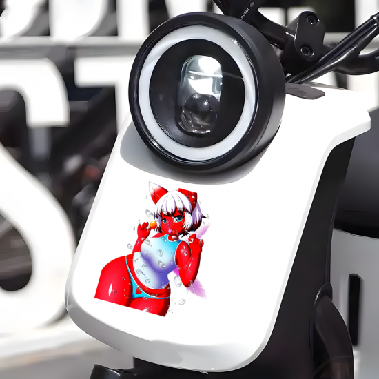 Red Furry Girl with Lollipops and Car Sticker, excellent for decorating bedroom doors, lockers, and furniture. Vinyl car decals suitable for cars, motorcycles, laptops, computers, backpacks, water bottles, and more.