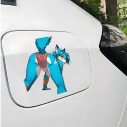 Blue Furry Leaning Over Car Sticker, durable and weather-resistant, perfect for outdoor gear and vehicles. Vinyl car decals suitable for cars, motorcycles, laptops, computers, backpacks, water bottles, and more.