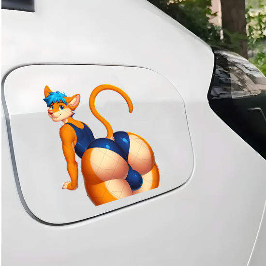 Anthro Cat in Swimsuit with Car Sticker, ideal for motivational boards, vision boards, and wall art. Vinyl car decals suitable for cars, motorcycles, laptops, computers, backpacks, water bottles, and more.