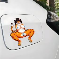 Anime Tiger Girl Bikini Sticker Decal, high definition print suitable for collectors and fans. Vinyl car decals suitable for cars, motorcycles, laptops, computers, backpacks, water bottles, and more.
