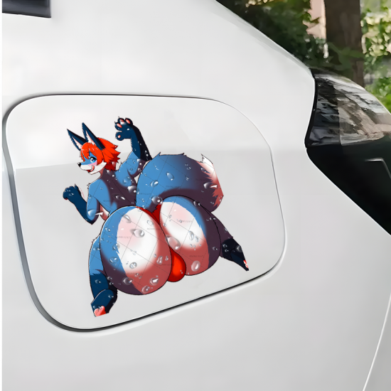 Wet Furry Anthro Character Sticker, strong adhesive suitable for travel suitcases and cargo boxes. Vinyl car decals suitable for cars, motorcycles, laptops, computers, backpacks, water bottles, and more.