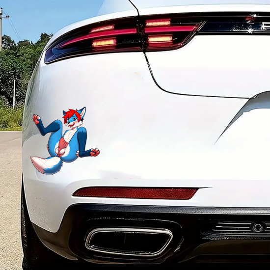 Sexy Blue Furry with Red Hair Sticker, durable sticker for toolboxes, hard hats, and construction gear. Vinyl car decals suitable for cars, motorcycles, laptops, computers, backpacks, water bottles, and more.