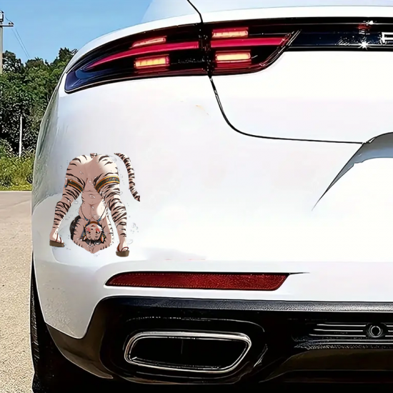 Upside-down Tiger Girl Car Decal, excellent for decorating bedroom doors, lockers, and furniture. Vinyl car decals suitable for cars, motorcycles, laptops, computers, backpacks, water bottles, and more.