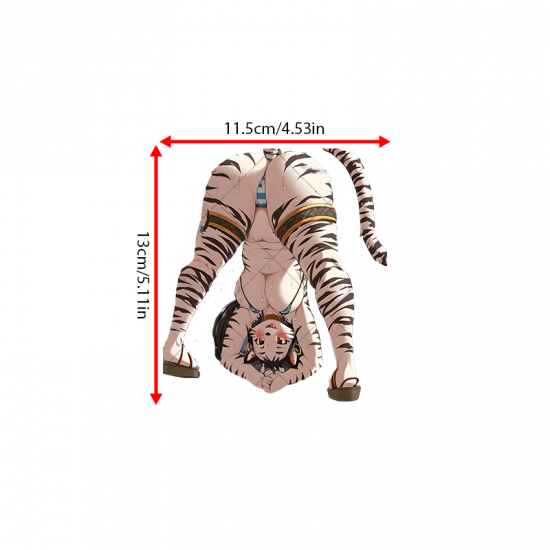 Upside-down Tiger Girl Car Decal, excellent for decorating bedroom doors, lockers, and furniture. Vinyl car decals suitable for cars, motorcycles, laptops, computers, backpacks, water bottles, and more.