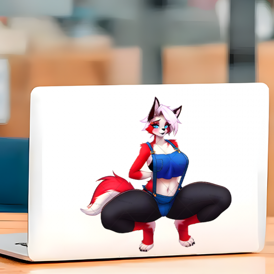 Furry Fox Girl Overalls Car Decal Sticker, suitable for smooth surfaces like glass, mirrors, windows, and tiles. Vinyl car decals suitable for cars, motorcycles, laptops, computers, backpacks, water bottles, and more.