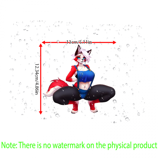 Furry Fox Girl Overalls Car Decal Sticker, suitable for smooth surfaces like glass, mirrors, windows, and tiles. Vinyl car decals suitable for cars, motorcycles, laptops, computers, backpacks, water bottles, and more.