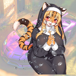 Tiger Nun Anime Car Decal Sticker, great for musical instruments like guitar cases, drums, and pianos. Vinyl car decals suitable for cars, motorcycles, laptops, computers, backpacks, water bottles, and more.