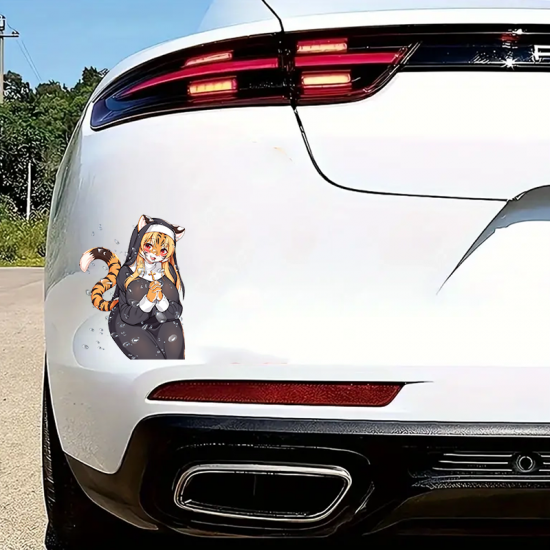 Tiger Nun Anime Car Decal Sticker, great for musical instruments like guitar cases, drums, and pianos. Vinyl car decals suitable for cars, motorcycles, laptops, computers, backpacks, water bottles, and more.