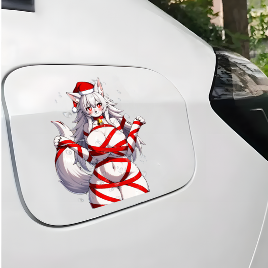 Christmas Fox Girl Wrapped in Ribbon Sticker, make your belongings stand out with this unique vinyl sticker. Vinyl car decals suitable for cars, motorcycles, laptops, computers, backpacks, water bottles, and more.