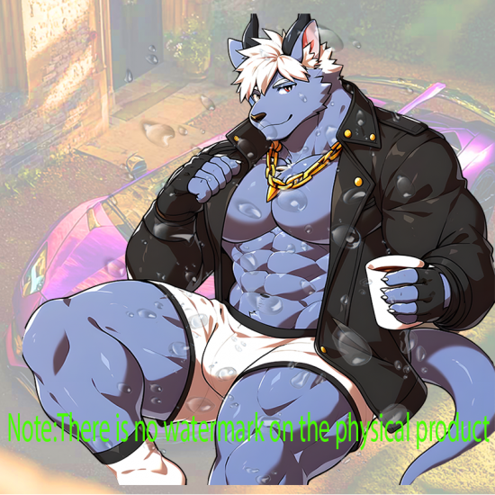 Muscular Furry Wolfman with Coffee Sticker, adheres well to plastic, metal, wood, glass, and ceramic surfaces. Vinyl car decals suitable for cars, motorcycles, laptops, computers, backpacks, water bottles, and more.