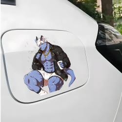Muscular Furry Wolfman with Coffee Sticker, adheres well to plastic, metal, wood, glass, and ceramic surfaces. Vinyl car decals suitable for cars, motorcycles, laptops, computers, backpacks, water bottles, and more.