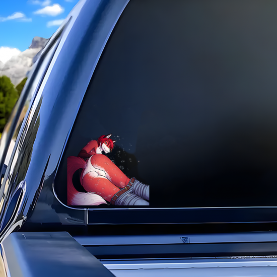 Sexy Fox Anthro Car Decal Sticker, ideal for water bottles, hydro flasks, phones, tablets, and car bumpers. Vinyl car decals suitable for cars, motorcycles, laptops, computers, backpacks, water bottles, and more.